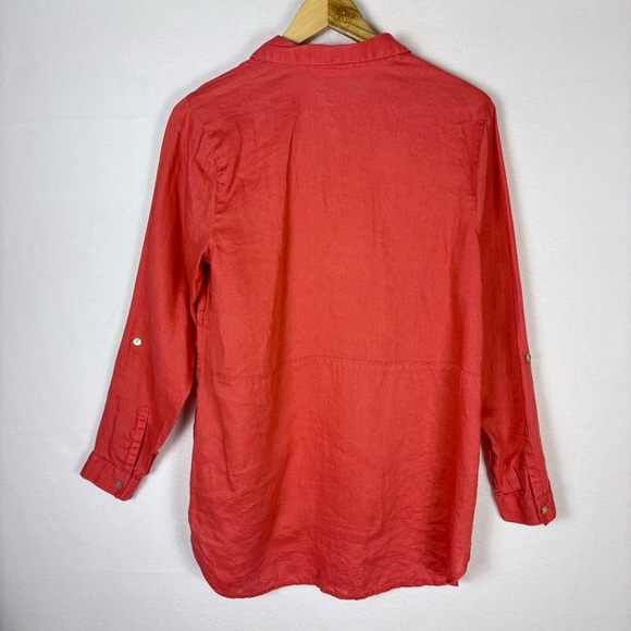 J. Jill Coral Red Love Linen Popover Tunic Blouse - Picture 6 of 7